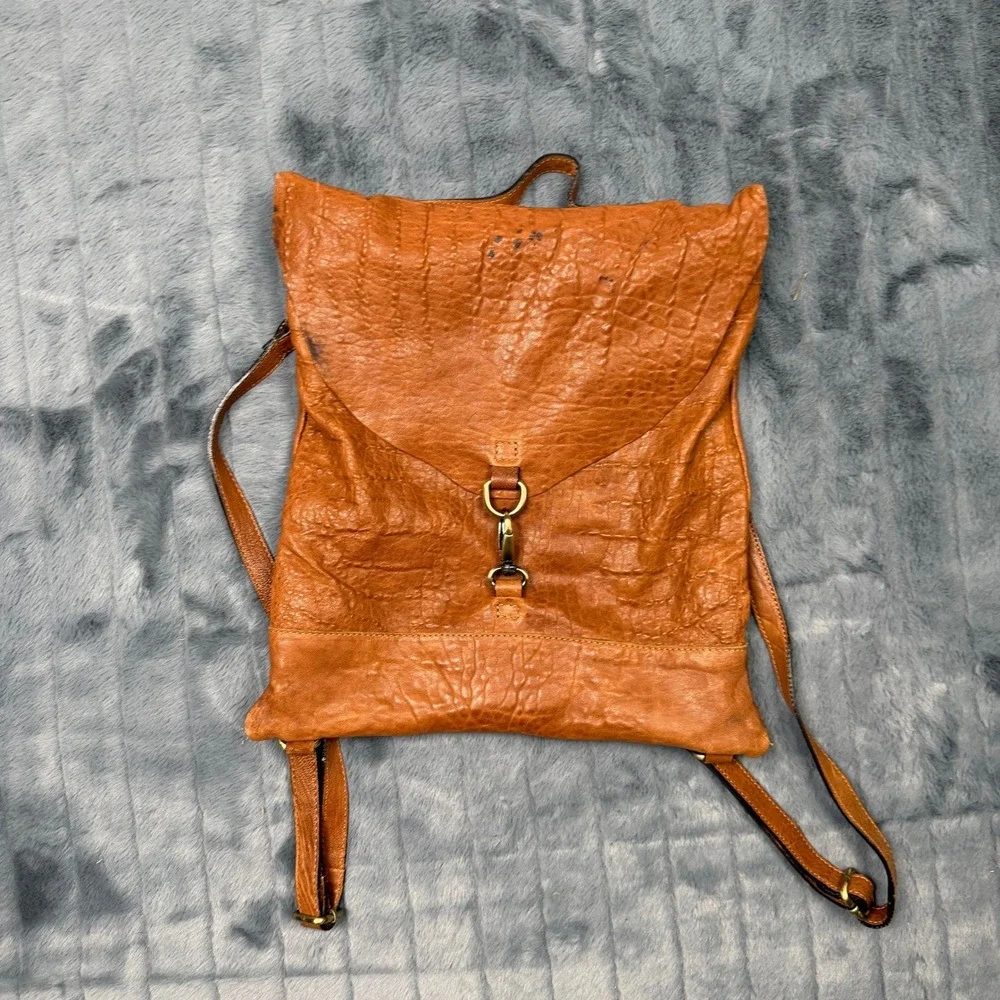 Maxon Collection Italy Tan Leather Convertible Backpack Shoulder Bag Cognac
